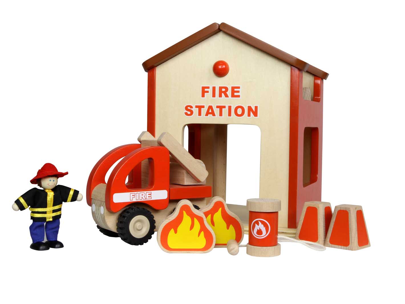 Mini remiza strażacka drewniany zestaw Masterkidz, zabawka dla dzieci