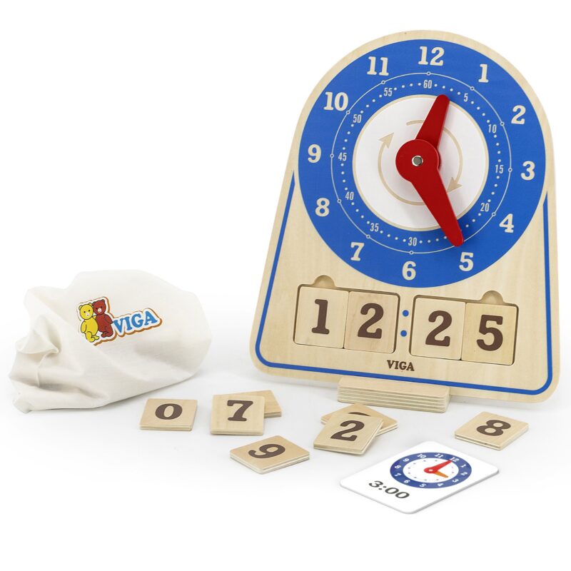 Drewniany zegar - nauka zegara, nauka czasu, zabawka dla dzieci, Viga Montessori