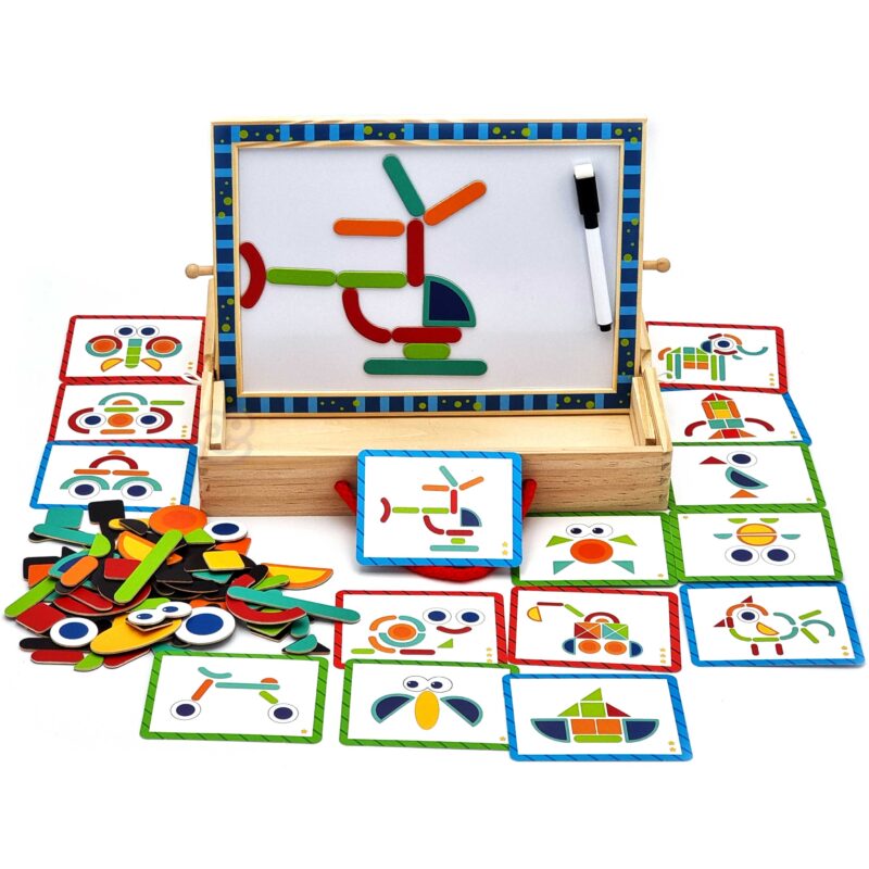 Tablica magnetyczna kredowa 2w1 układanka puzzle kształty 117 el. certyfikat FSC, zabawka dla dzieci, Tooky Toy