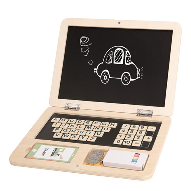 Drewniany laptop układanka Montessori puzzle nauka literek pisania tablica suchościeralna 58 el., zabawka dla dzieci, Tooky Toy