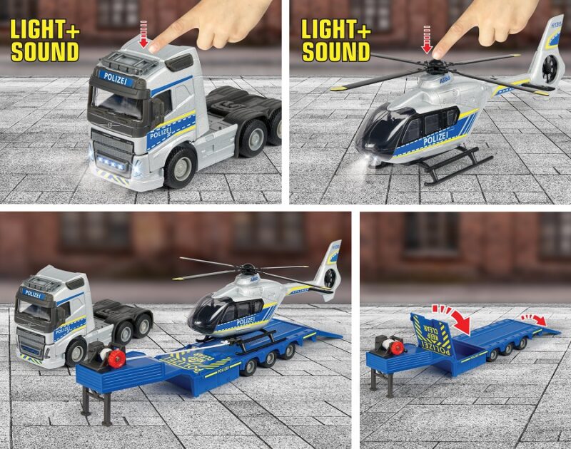 Zestaw policyjny, ciężarówka Volvo i helikopter, Majorette, zabawka dla dzieci GRAND