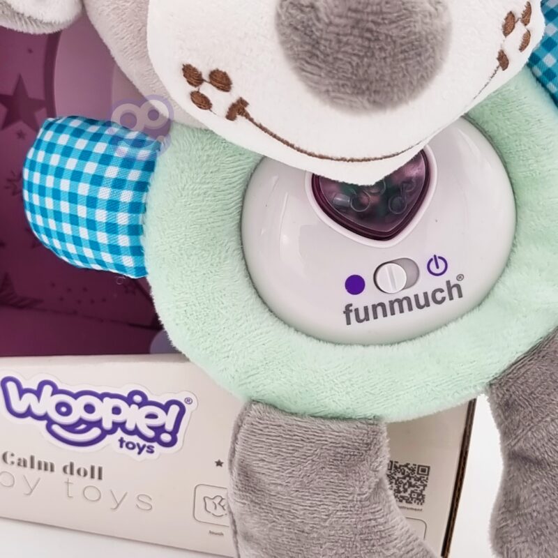 Interaktywny pluszak przytulanka dla niemowląt światło dźwięk piesek gryzak usypiacz, zabawka dla dzieci, Woopie