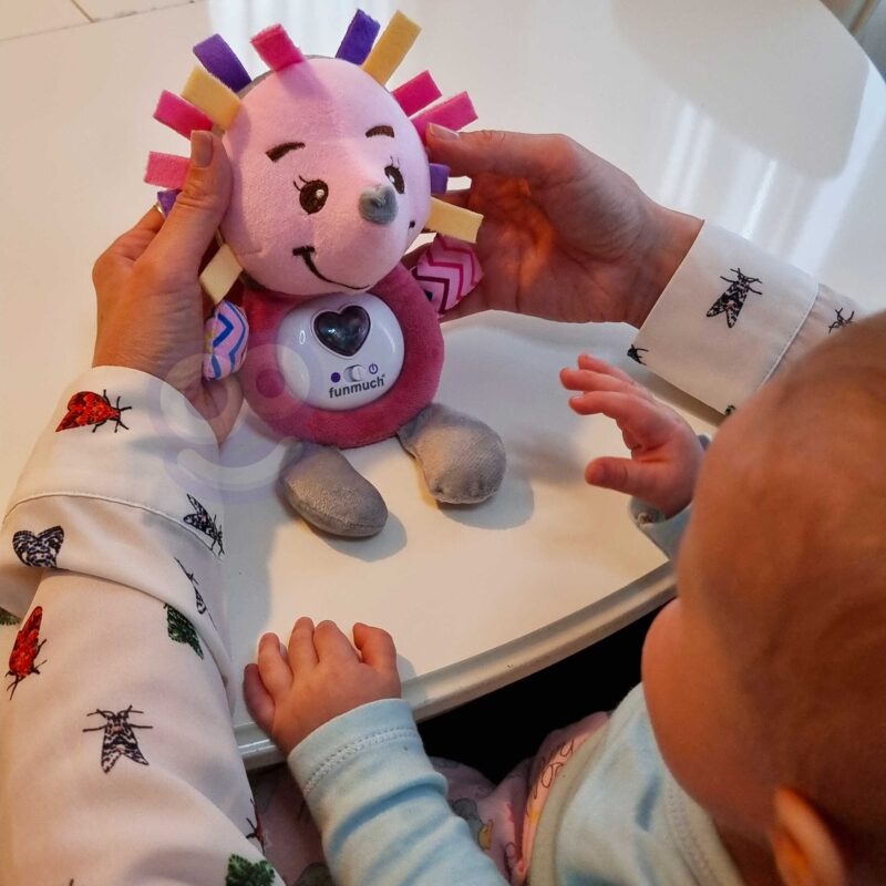 Interaktywny pluszak przytulanka dla niemowląt światło dźwięk jeżyk gryzak usypiacz, zabawka dla dzieci, Woopie