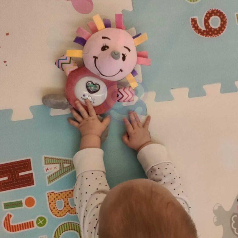 Interaktywny pluszak przytulanka dla niemowląt światło dźwięk jeżyk gryzak usypiacz, zabawka dla dzieci, Woopie