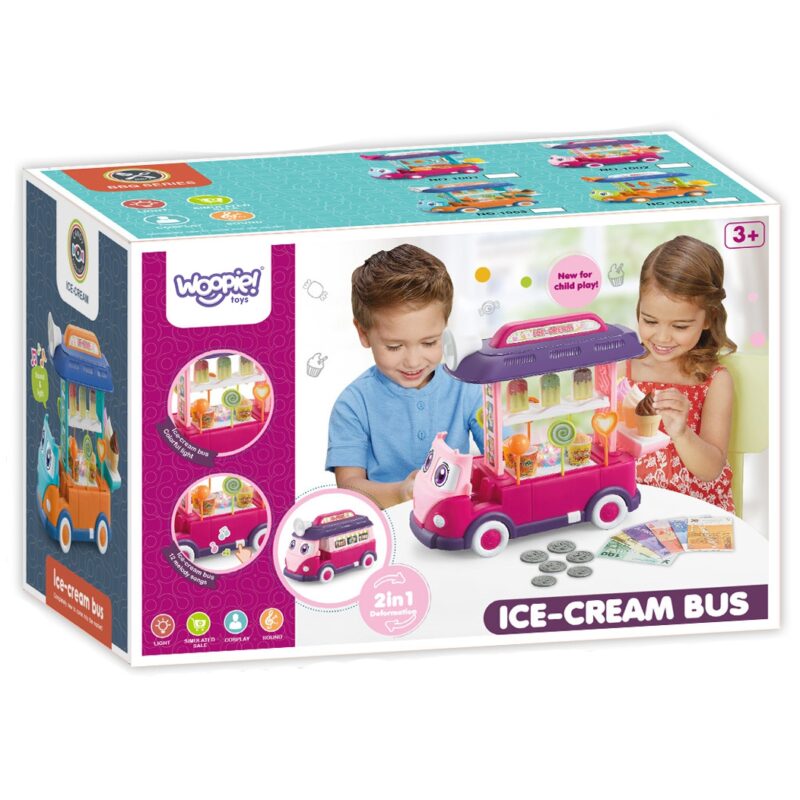 Sutobus lodziarnia 2w1 food truck + melodie światło, zabawka dla dzieci, Woopie
