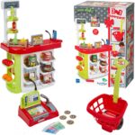 Sklep supermarket z koszykiem zakupowym oraz kasą z mikrofonem, zabawka dla dzieci Ecoiffier