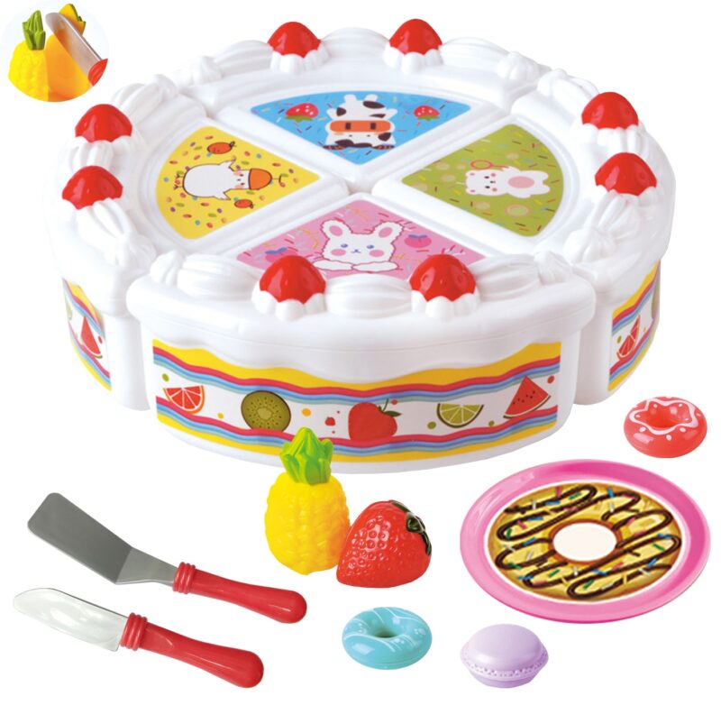 Tort urodzinowy i owoce do krojenia ze słodkościami, zabawka dla dzieci, Woopie