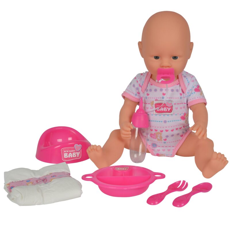 Lalka New Born Baby bobas + akcesoria, 38 cm, zabawka dla dzieci SIMBA