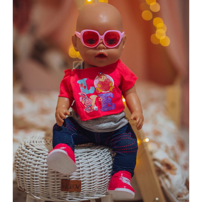 Modne ubranko dla lalki love okulary buciki 43-46 cm, zabawka dla dzieci, Woopie