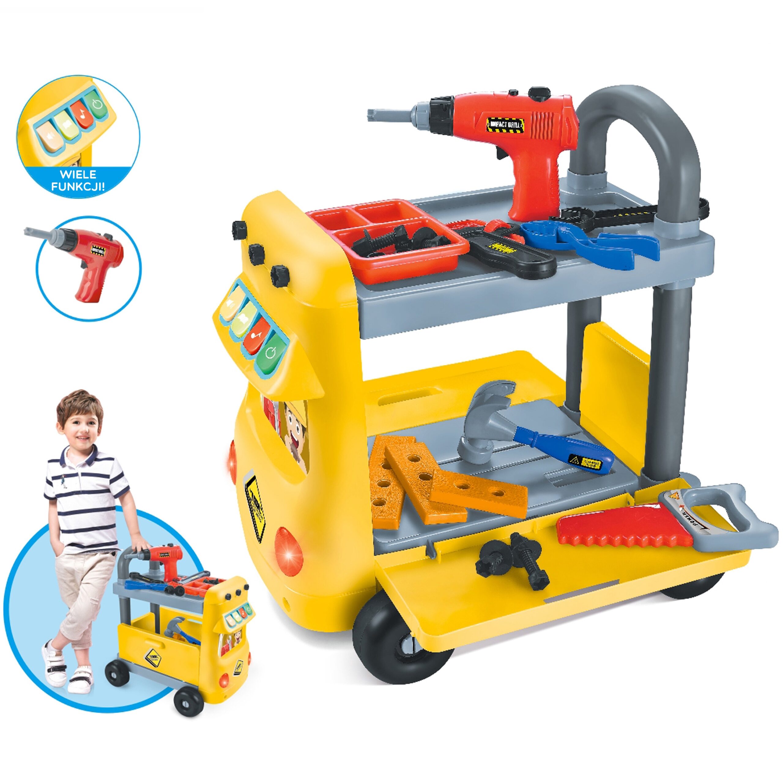 Warsztat na kółkach - wózek majsterkowicza - zestaw narzędzi, zabawka dla dzieci, Woopie