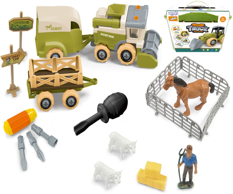 Farma zestaw konstrukcyjny do skręcenia kombajn stajnia figurki + konik, zabawka dla dzieci, Woopie