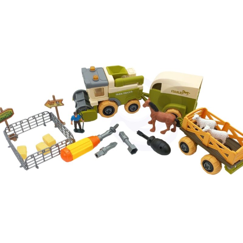 Farma zestaw konstrukcyjny do skręcenia kombajn stajnia figurki + konik, zabawka dla dzieci, Woopie