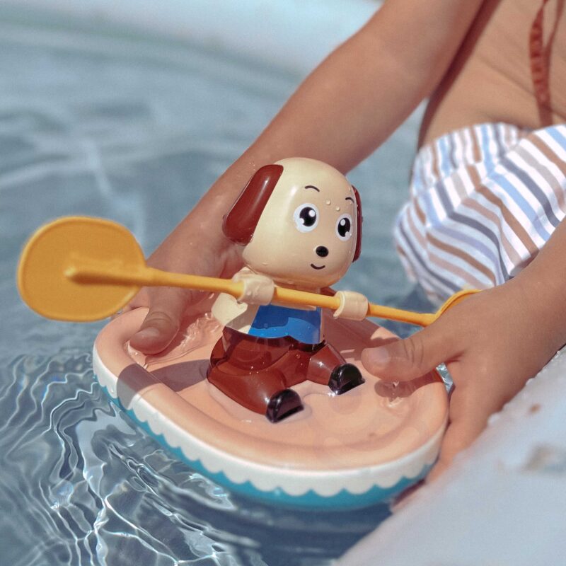 Zabawka do kąpieli nakręcany wiosłujący piesek ponton, zabawka dla dzieci, Woopie