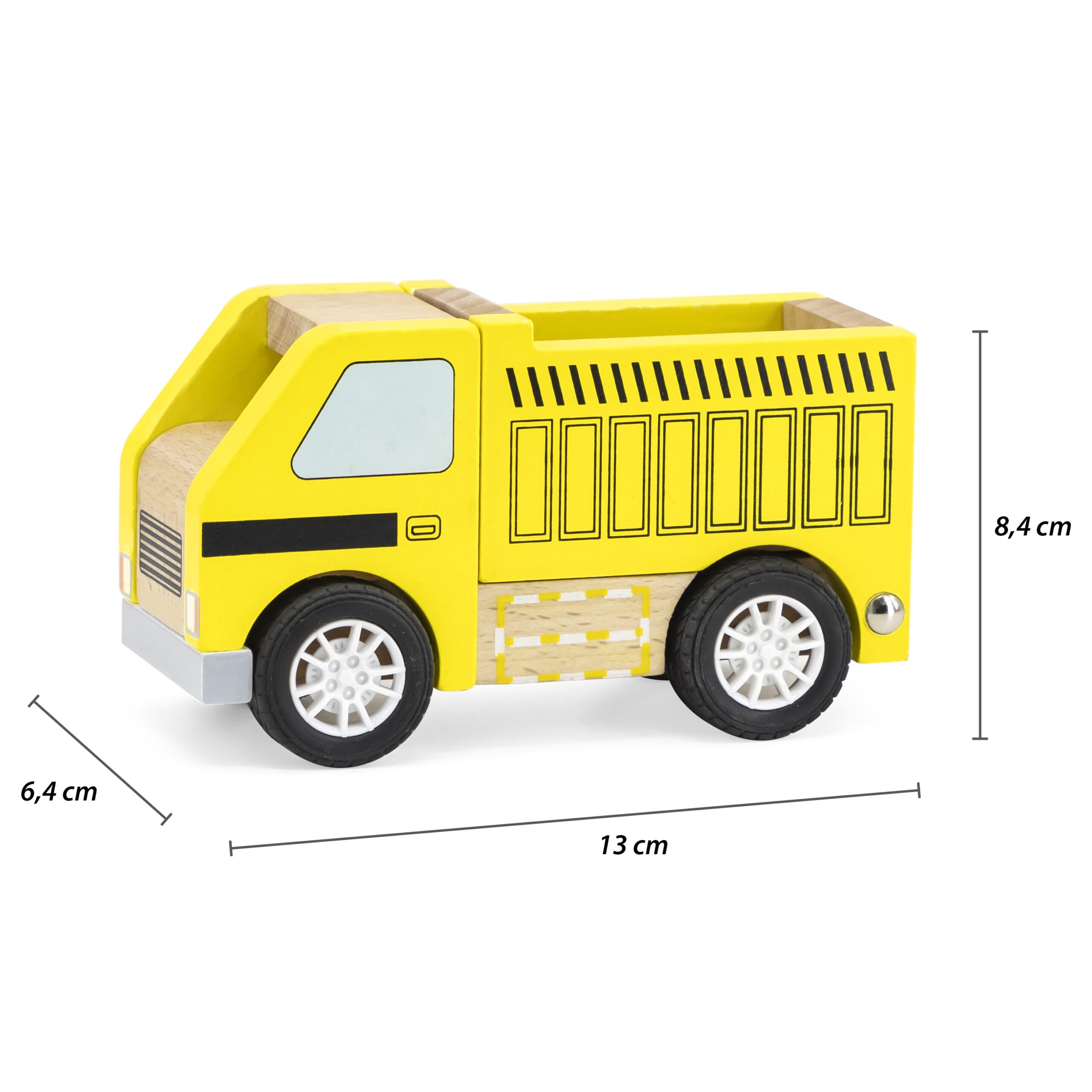 Drewniana żółta ciężarówka wywrotka, zabawka dla dzieci, Viga
