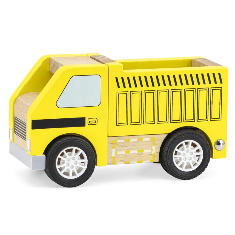 Drewniana żółta ciężarówka wywrotka, zabawka dla dzieci, Viga