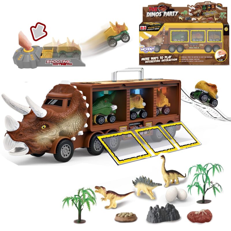 Cięzarówka - dinozaur z wyrzutnią i samochodzikami, 15 elementów, zabawka dla dzieci, Woopie