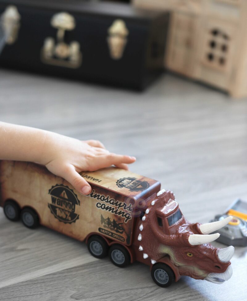 Cięzarówka - dinozaur z wyrzutnią i samochodzikami, 15 elementów, zabawka dla dzieci, Woopie