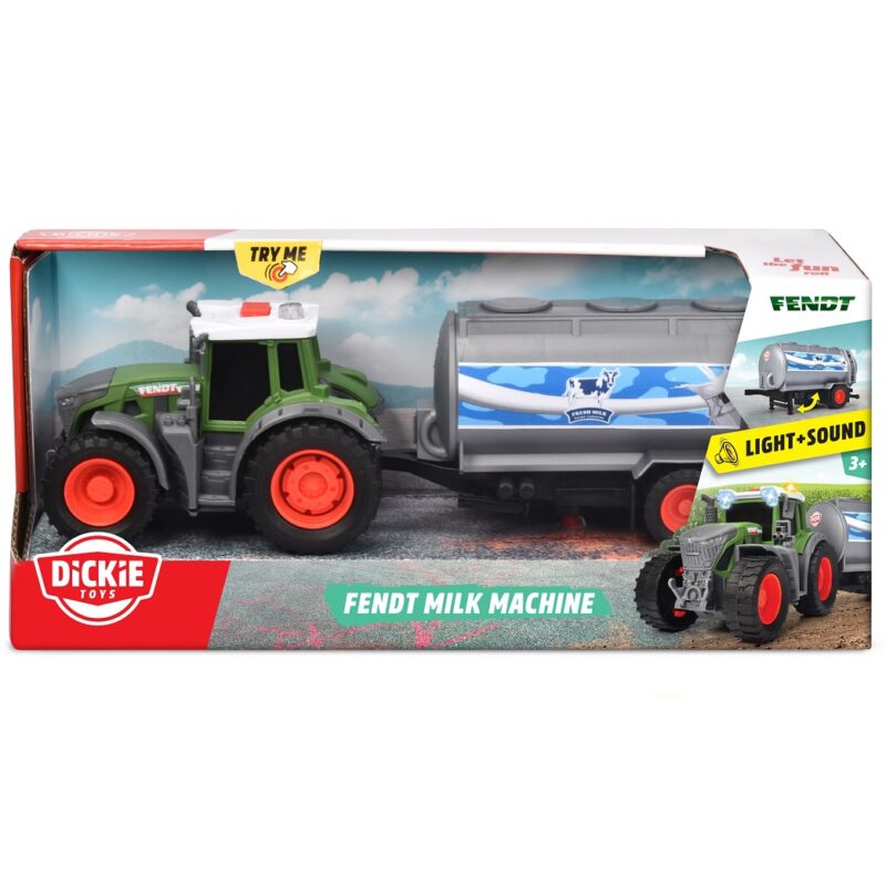 Farm traktor Fendt z przyczepką na mleko 26 cm, zabawka dla dzieci, Dickie