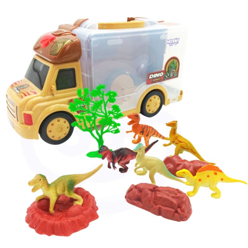 Zestaw samochód 2w1 - walizka + dinozaury figurki 6 szt., zabawka dla dzieci, Woopie