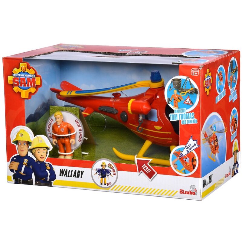 Strażak sam - helikopter wallaby z figurką tom ratowniczy, zabawka dla dzieci, Simba