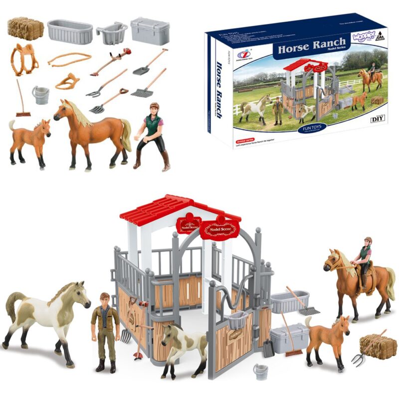 Zestaw stajnia zagroda dla koni figurki 18 el., zabawka dla dzieci, Woopie