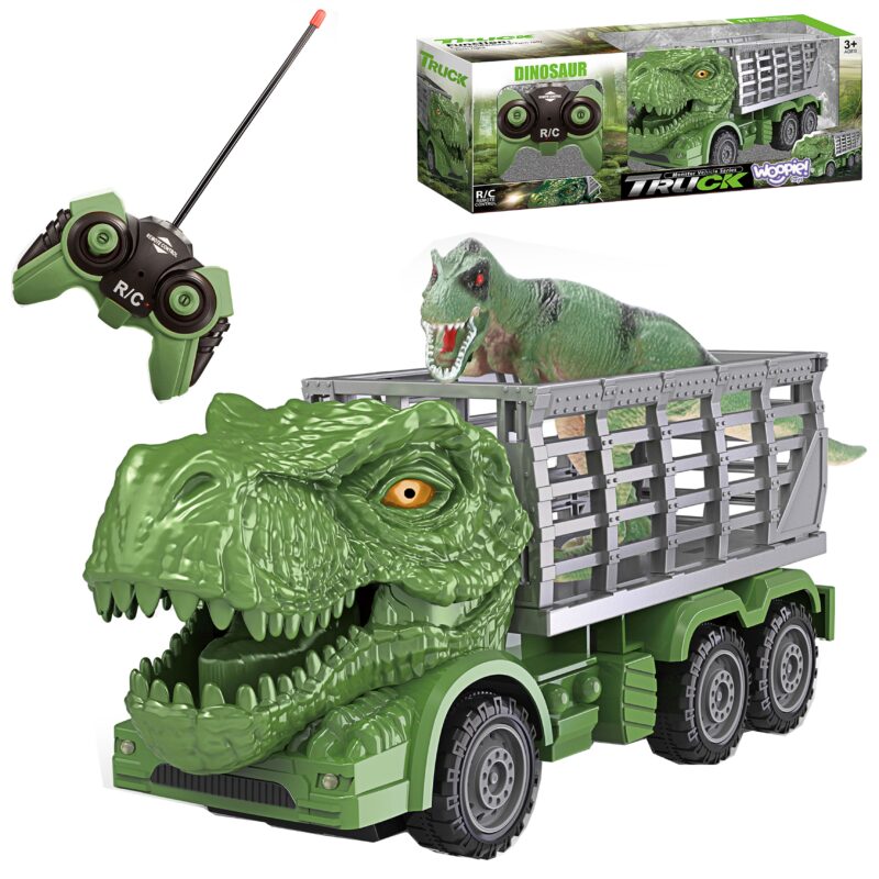 Samochód zdalnie sterowany rc - dinozaur zielony + figurka, zabawka dla dzieci, Woopie