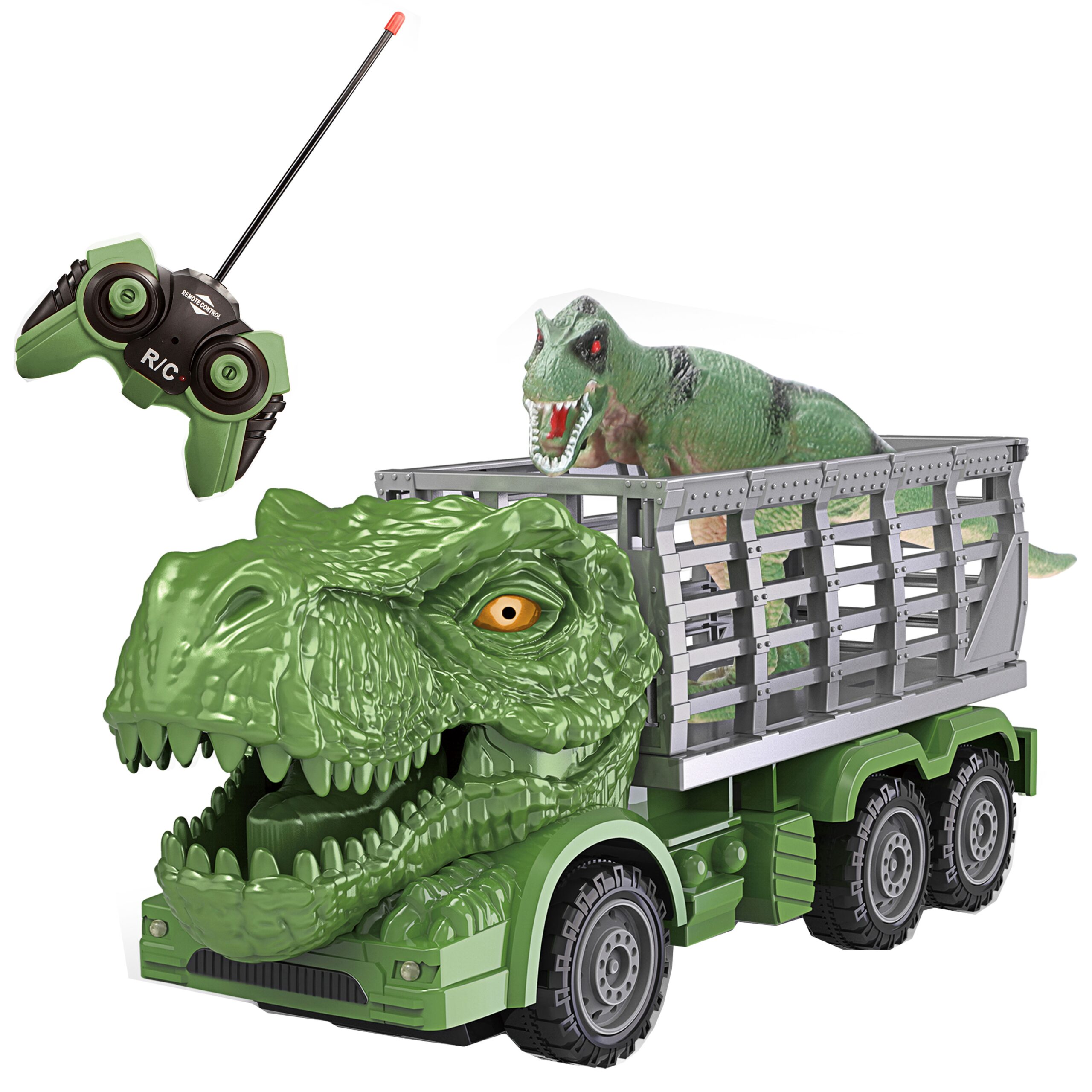 Samochód zdalnie sterowany rc - dinozaur zielony + figurka, zabawka dla dzieci, Woopie