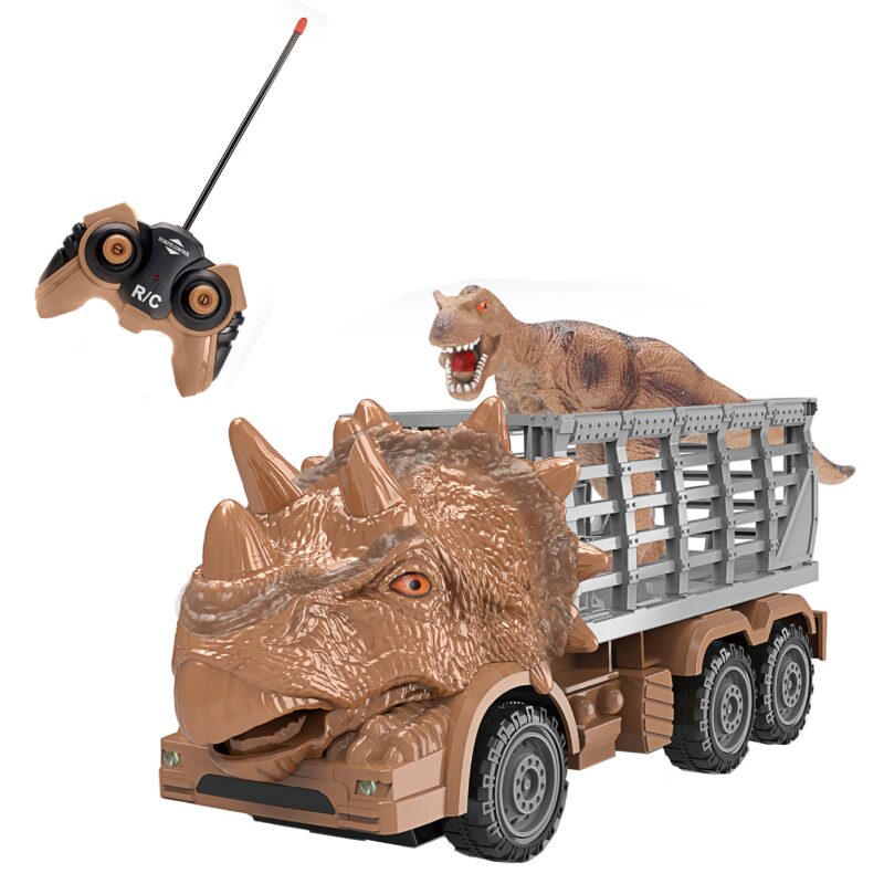 Samochód zdalnie sterowany rc - dinozaur brązowy + figurka, zabawka dla dzieci, Woopie