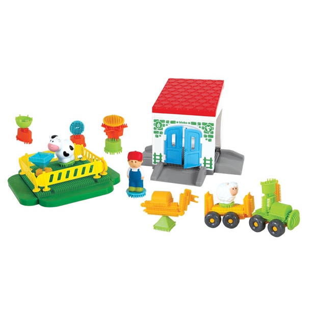 Klocki jeżyki pin bricks - farma w kartonie 100 elementów + 3 figurki, zabawka dla dzieci, Mochtoys