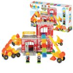 Klocki jeżyki pin bricks - straż pożarna w kartonie 100 elementów, 2 figurki, zabawka dla dzieci, Mochtoys