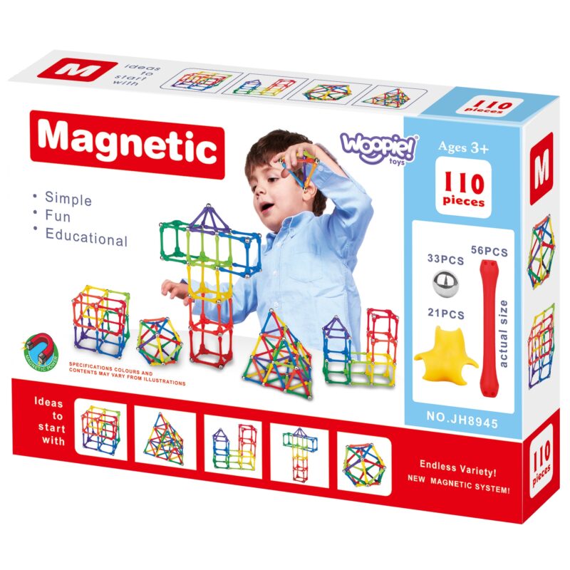 Klocki magnetyczne konstrukcyjne układanka kreatywna 110 el., zabawka dla dzieci, Woopie