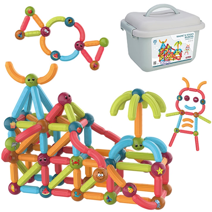 Magnetyczne klocki konstrukcyjne edukacyjne 128 el., zabawka dla dzieci, Woopie