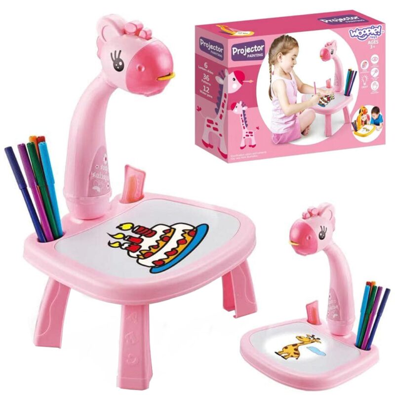 Tablica do rysowania projektor różowa żyrafa + flamastry, zabawka dla dzieci, Woopie