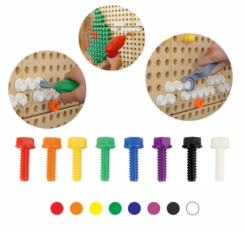 Kolorowe śrubki do tablicy kreatywnej naukowej Masterkidz 512 sztuk mix kolorów, zabawka dla dzieci