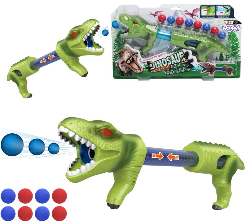Pistolet na piłki kulki piankowe wyrzutnia automatyczna dinozaur 9 el., zabawka dla dzieci, Woopie