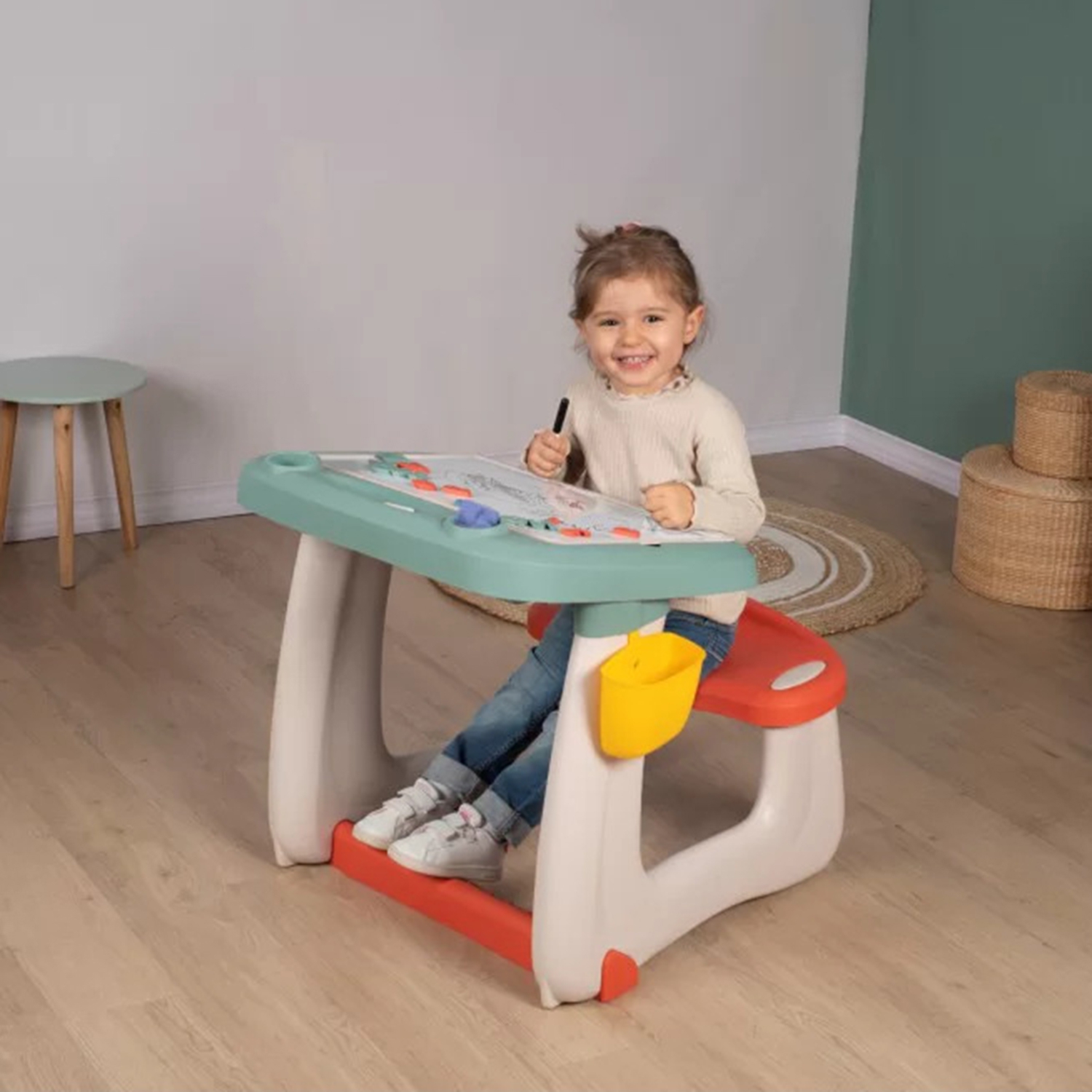 Dwustronne biurko ławka tablica 2w1 + 80 akcesoriów, zabawka dla dzieci, Smoby