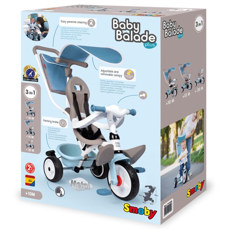 Rowerek trójkołowy baby balade plus - niebieski, zabawka dla dzieci, Smoby