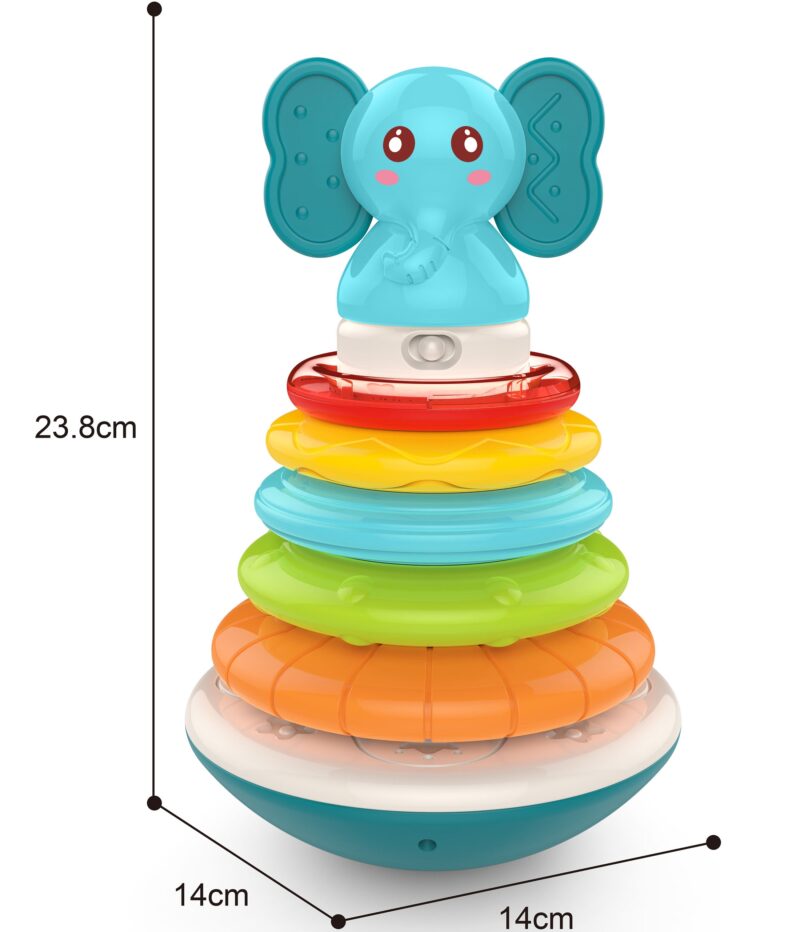 Baby piramida wieża interaktywna słonik z obręczami grzechotka, zabawka dla dzieci, Woopie