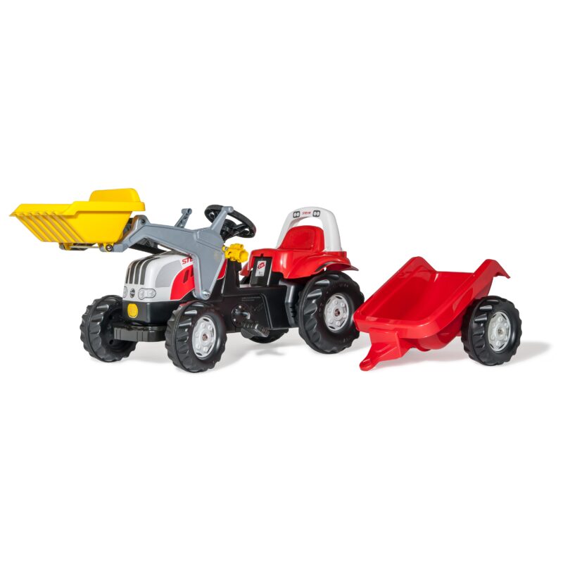 Traktor na pedały steyr - czerwony - z łyżką i przyczepą, zabawka dla dzieci, Rolly Toys rollykid