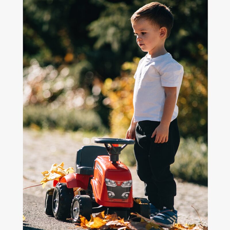 Traktorek baby - massey ferguson czerwony z przyczepką + akcesoria, zabawka dla dzieci, FALK