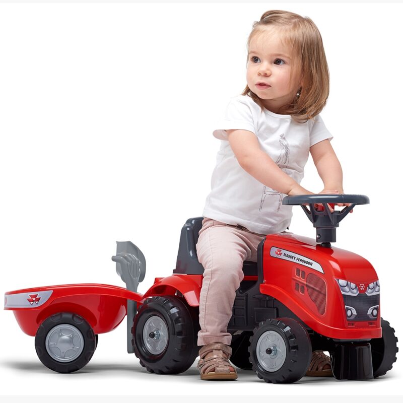 Traktorek baby - massey ferguson czerwony z przyczepką + akcesoria, zabawka dla dzieci, FALK