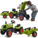 Traktorek Claas zielony na pedały klakson przyczepa od 2 lat., zabawka dla dzieci, FALK