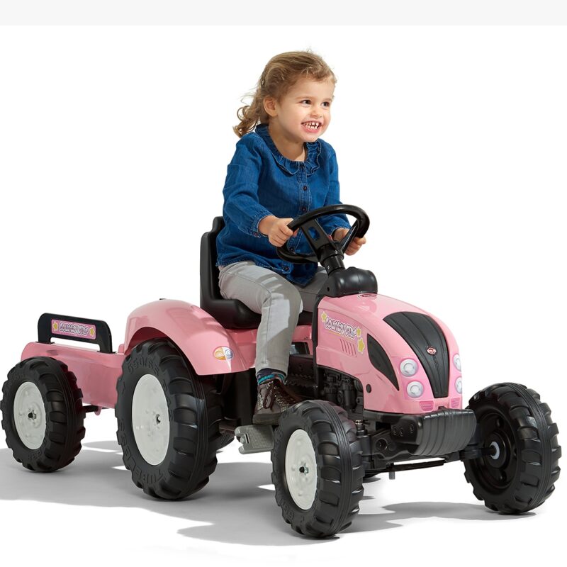Traktor pink country star na pedały z przyczepką od 3 lat, zabawka dla dzieci, FALK
