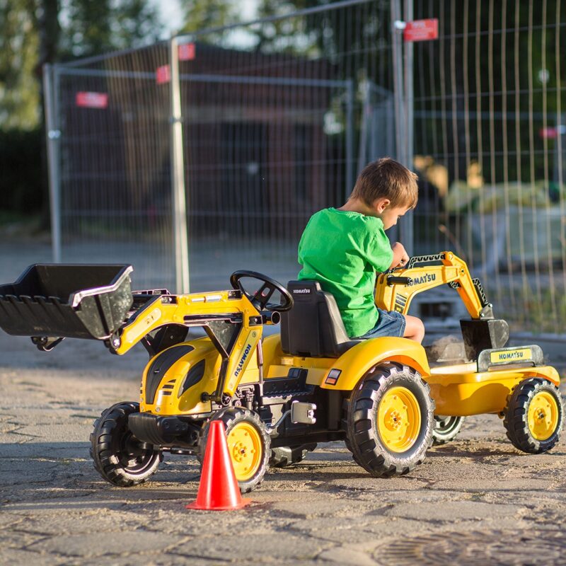 Traktor komatsu na pedały koparka łyżka przyczepka od 2 lat, zabawka dla dzieci, FALK