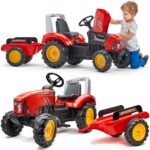 Traktorek red supercharger na pedały z przyczepką otwierany od 3 lat, zabawka dla dzieci, FALK