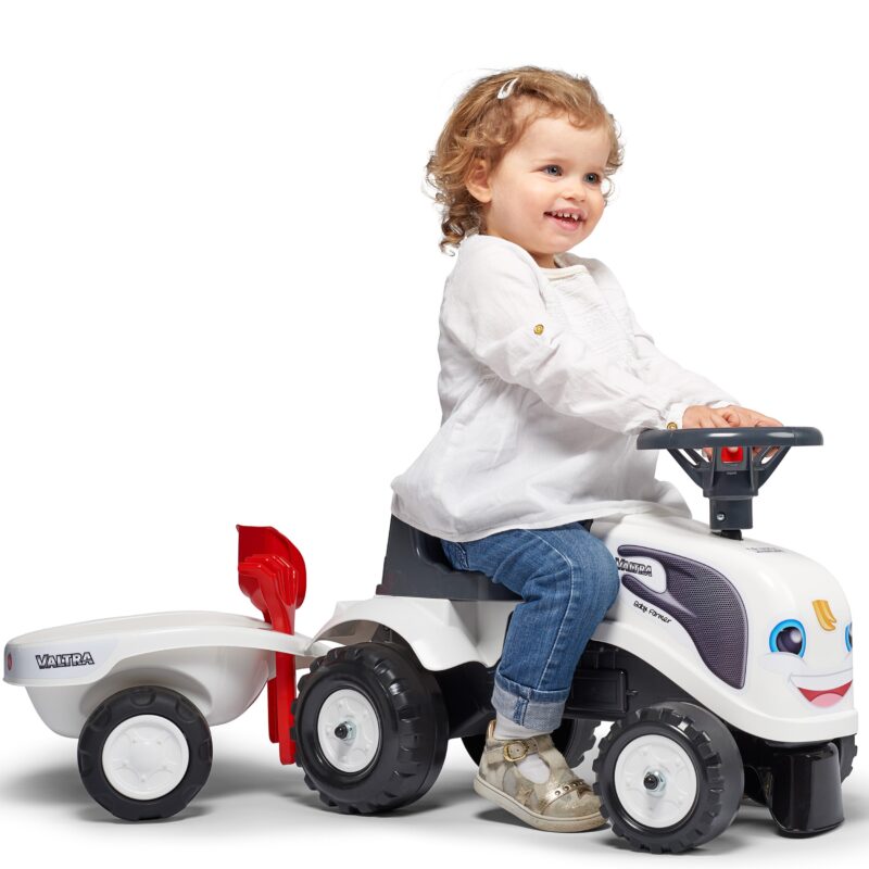 Traktorek baby valtra biały z przyczepką + akc. od 1 roku, zabawka dla dzieci, FALK
