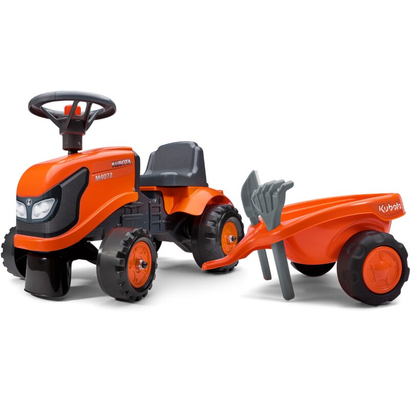 Traktorek kubota pomarańczowy z przyczepką + akc. od 1 roku, zabawka dla dzieci, FALK