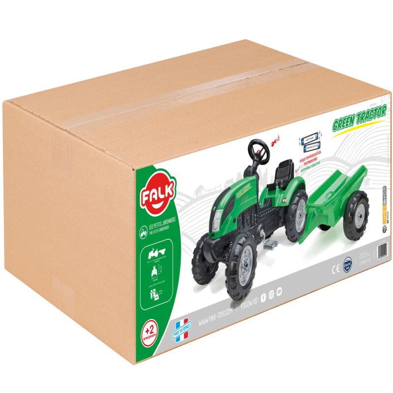 Traktor zielony na pedały + przyczepa i klakson od 2 lat., zabawka dla dzieci, FALK