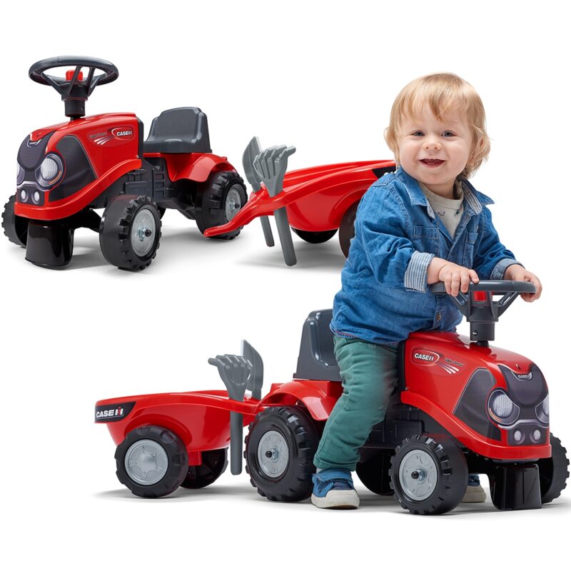 Traktorek baby Case ih ride-on - czerwony, z przyczepką + akcesoria od 12 miesięcy, zabawka dla dzieci, FALK