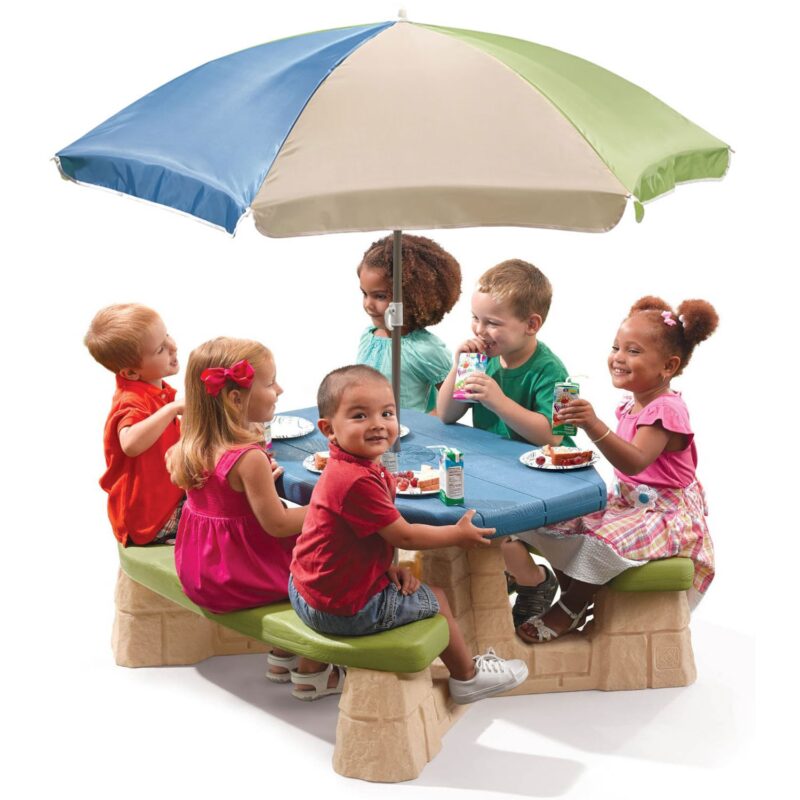 Stół piknikowy z parasolem i ławeczkami, zabawka dla dzieci, Step2